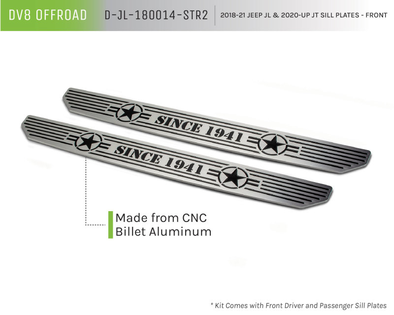 Jeep Wrangler JL Sill Plates - Front - DV8 Offroad - Since 1942 Logo - Black - `18-`27